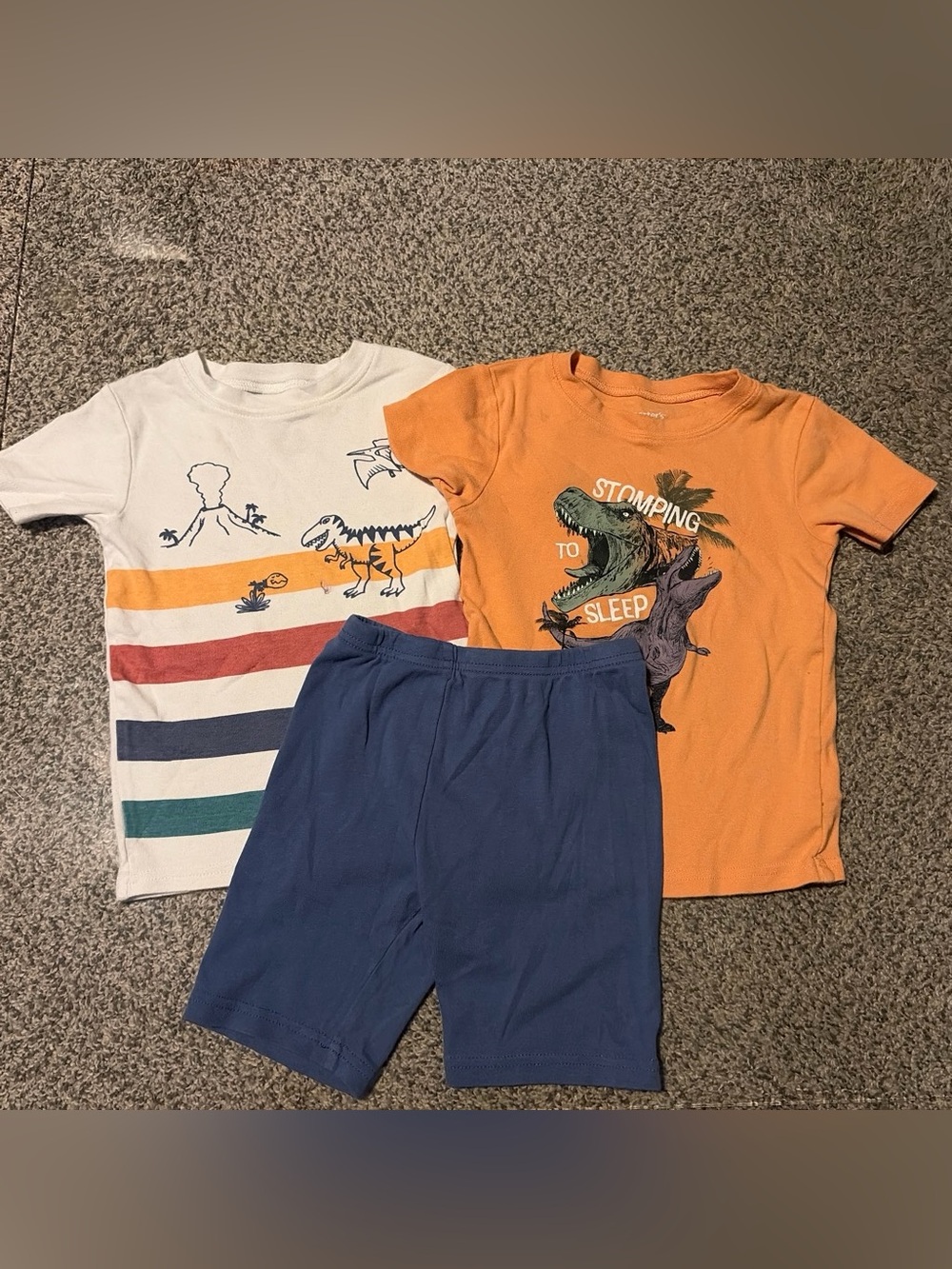 Carter's Orange Dinosaur Tee & Blue Shorts Pajama Set